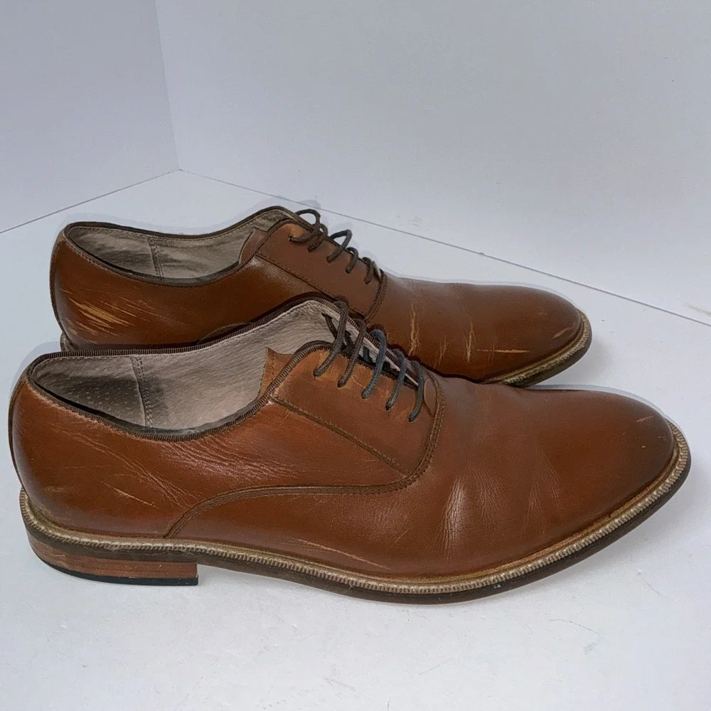 Aston Grey Dress Shoes Mens 10 Oxford Brown Leather Round Toe Lace‎ Up Casual
